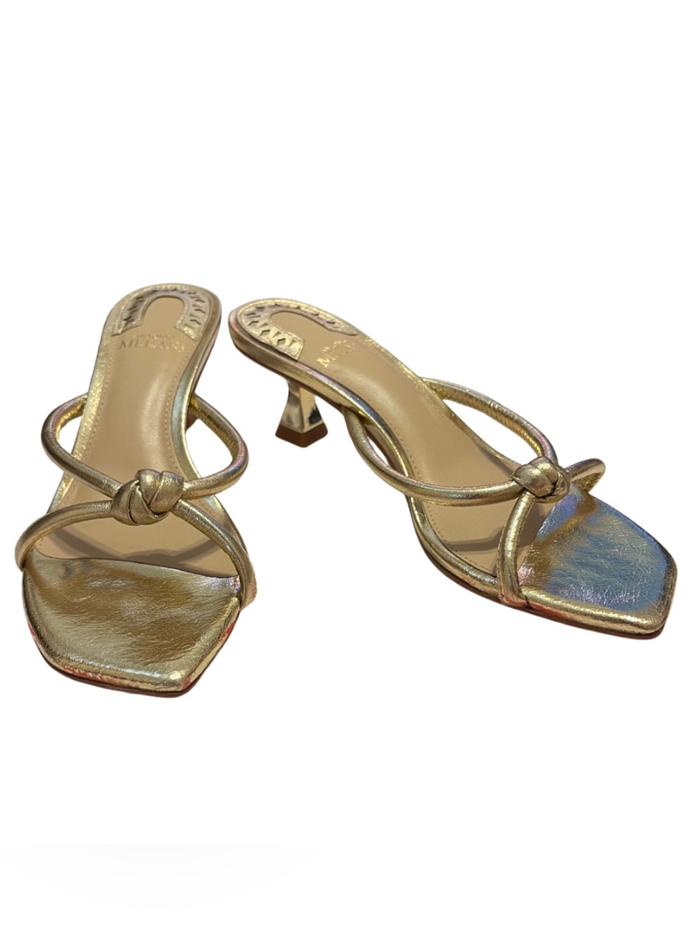 ANTONIO MELANI Remy Leather Knotted Dress Slide Sandals in Glimmer Gold